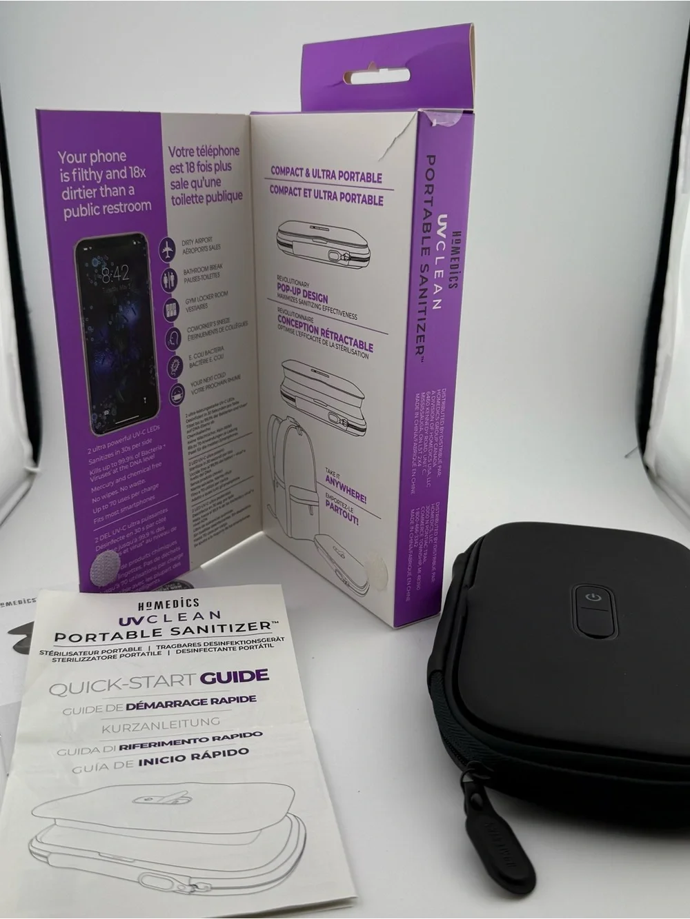 NEW HoMedics UV Clean Portable Phone Sanitizer Black germ sanitizer